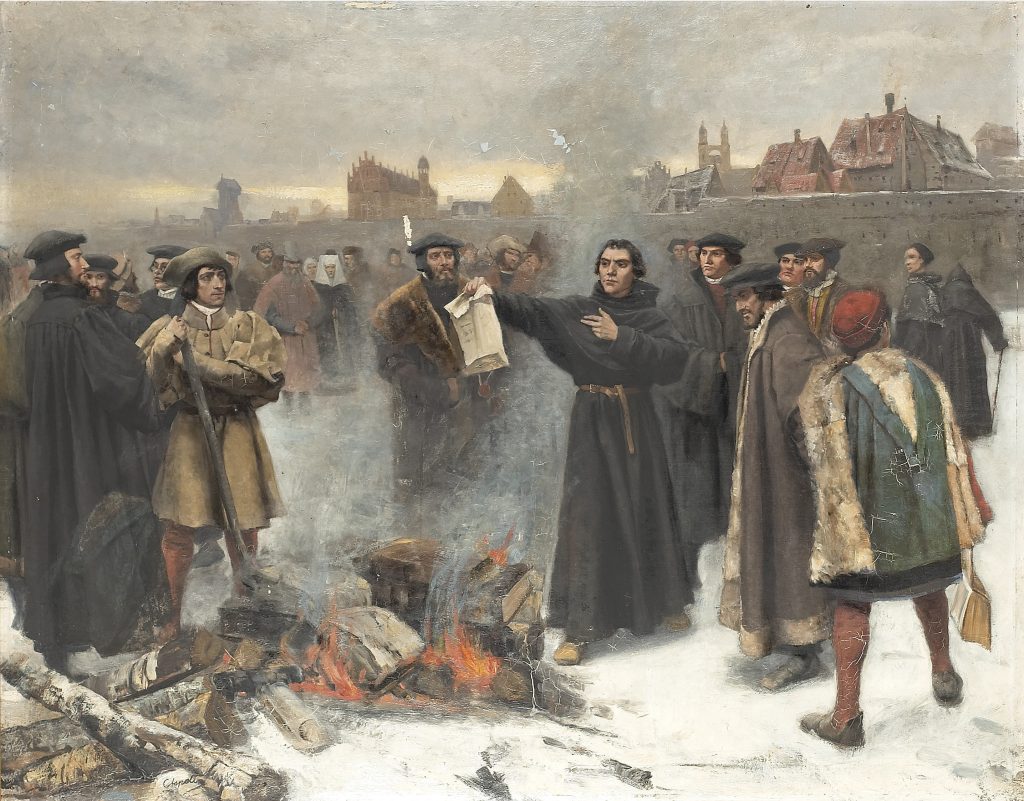 Painting of Luther burning the bull by Karl Aspelin